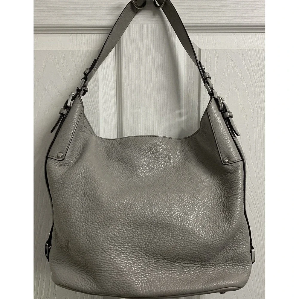 Michael Kors‎ Women's Bedford Light Gray Genuine Leather Pebble Handbag Purse